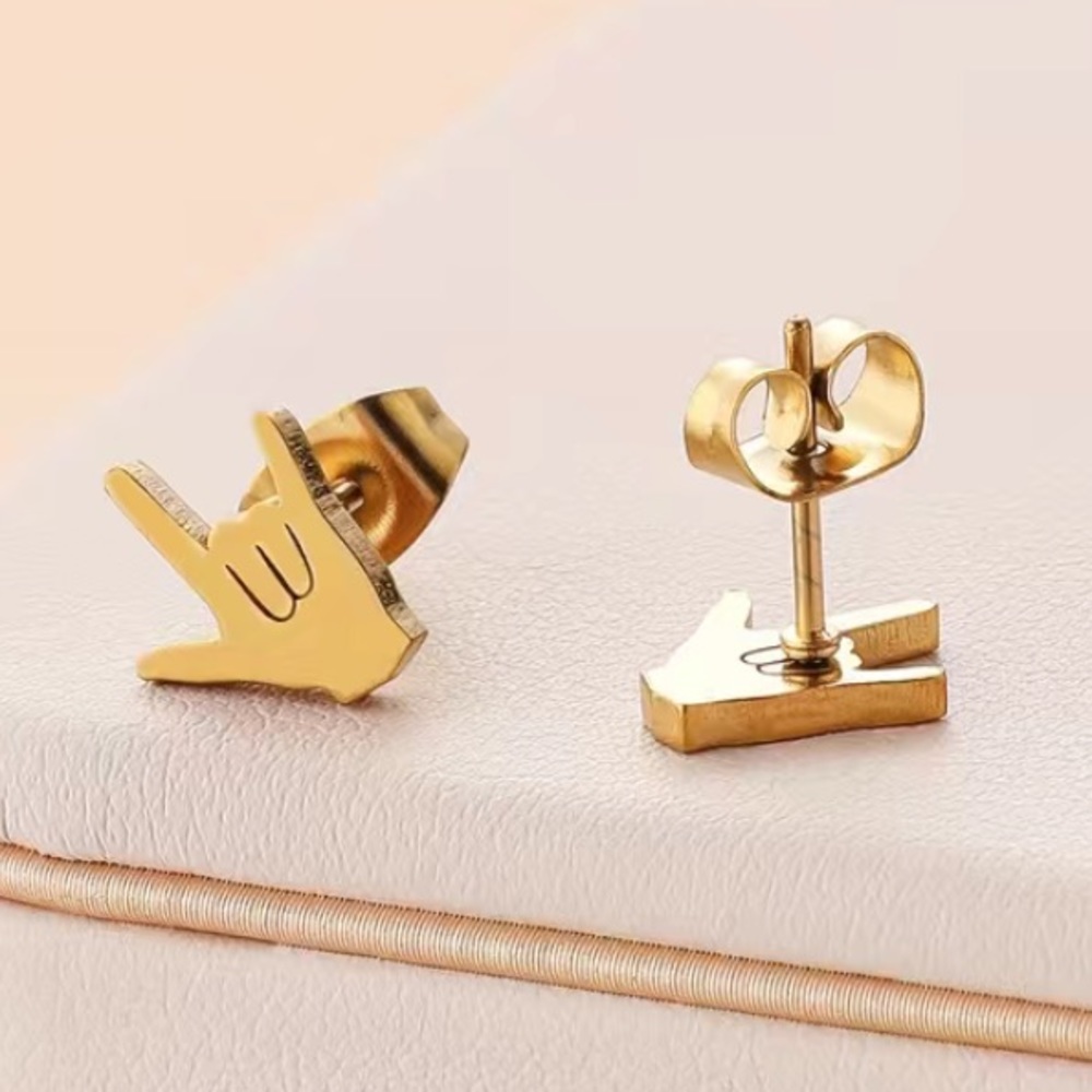 NWT Dainty ASL I Love You stainless steel earrings - Picture 3 of 5